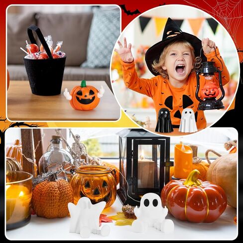Halloween Pumpkin Figurine Decor - Spooky Resin Finger Statue Ghost Figures for Home Decorations, Cute Resin Statue Ghost Decor, Spooky Ghost for Table Centerpieces Shelf Mantel Display in Saudi Arabia