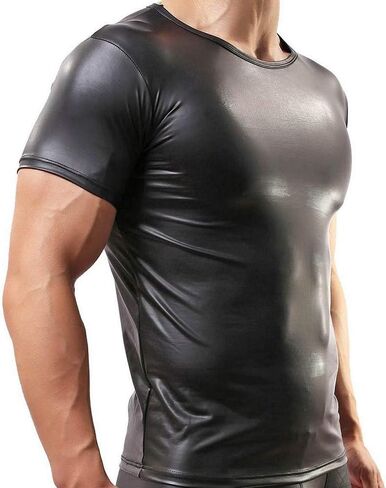 تي شيرت داخلي رجالي من QiaTi من الجلد الصناعي بمظهر رطب مناسب للعضلات، تي شيرت رياضي بدون أكمام in Kuwait