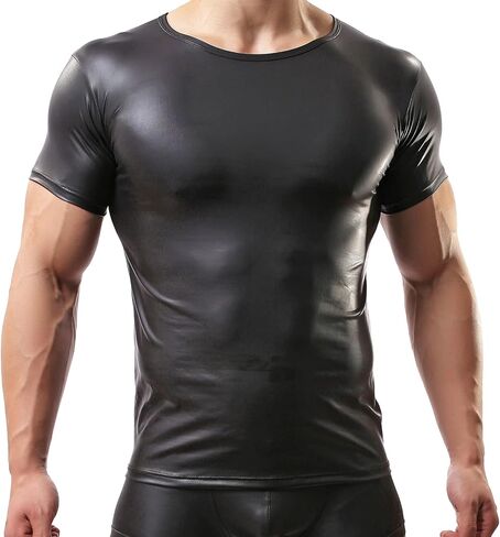 تي شيرت داخلي رجالي من QiaTi من الجلد الصناعي بمظهر رطب مناسب للعضلات، تي شيرت رياضي بدون أكمام in Kuwait