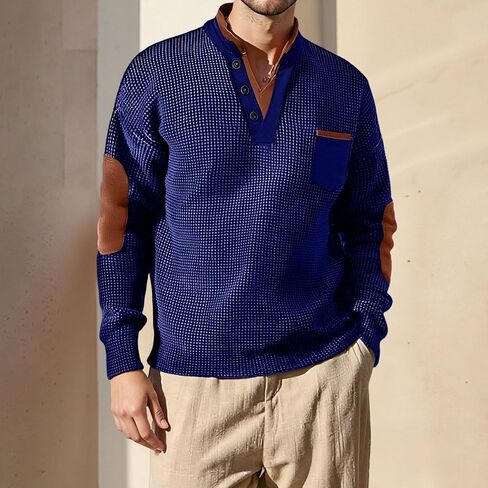 Mens Long Sleeve Henley Shirts Waffle Quarter Button Sweatshirts Western Style with Chest Pocket Fall Outfits 2025 in Saudi Arabia