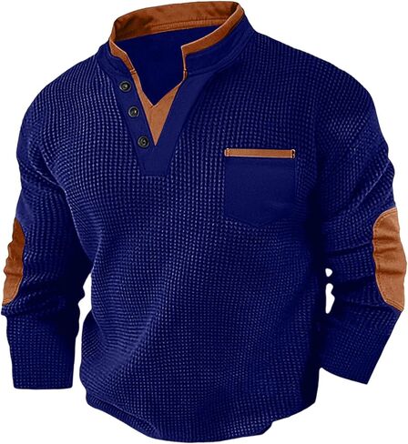 Mens Long Sleeve Henley Shirts Waffle Quarter Button Sweatshirts Western Style with Chest Pocket Fall Outfits 2025 in Saudi Arabia