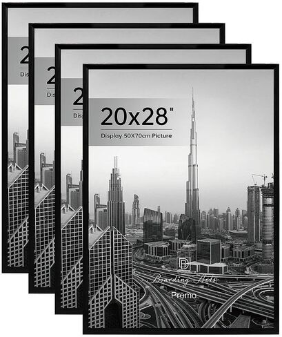 مجموعة إطارات ملصقات مقاس 20 × 28 مكونة من 4 قطع، إطارات صور مقاومة للخدش لمعرض الصور، شرائط منزلقة، إطارات صور مقاس 20 × 28 لعرض الحائط الأفقي أو العمودي، أسود in Kuwait