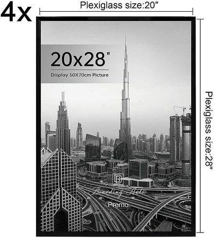 مجموعة إطارات ملصقات مقاس 20 × 28 مكونة من 4 قطع، إطارات صور مقاومة للخدش لمعرض الصور، شرائط منزلقة، إطارات صور مقاس 20 × 28 لعرض الحائط الأفقي أو العمودي، أسود in Kuwait