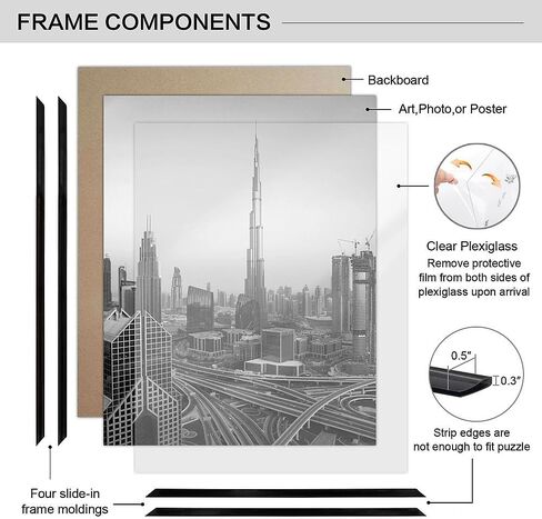 مجموعة إطارات ملصقات مقاس 20 × 28 مكونة من 4 قطع، إطارات صور مقاومة للخدش لمعرض الصور، شرائط منزلقة، إطارات صور مقاس 20 × 28 لعرض الحائط الأفقي أو العمودي، أسود in Kuwait