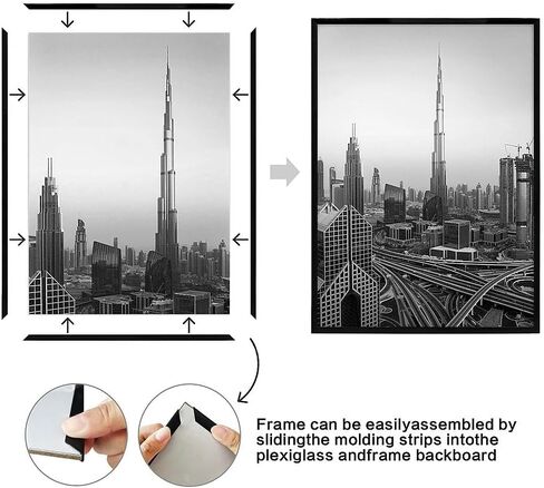 مجموعة إطارات ملصقات مقاس 20 × 28 مكونة من 4 قطع، إطارات صور مقاومة للخدش لمعرض الصور، شرائط منزلقة، إطارات صور مقاس 20 × 28 لعرض الحائط الأفقي أو العمودي، أسود in Kuwait