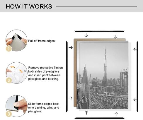 مجموعة إطارات ملصقات مقاس 20 × 28 مكونة من 4 قطع، إطارات صور مقاومة للخدش لمعرض الصور، شرائط منزلقة، إطارات صور مقاس 20 × 28 لعرض الحائط الأفقي أو العمودي، أسود in Kuwait