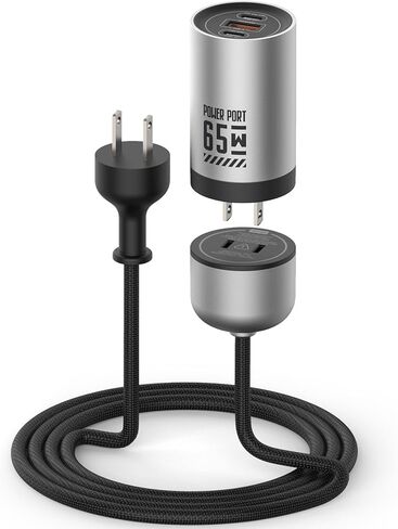 65W GAN CHARGER FAST WALL CHARGER مع 2 منافذ USB-C & 1 USB-A ، محول امتداد النايلون بطول 5 أقدام-شحن عالي السرعة لأجهزة iPhone و iPad و MacBook و Samsung Galaxy والمزيد من الأجهزة (Black & Green) in Kuwait