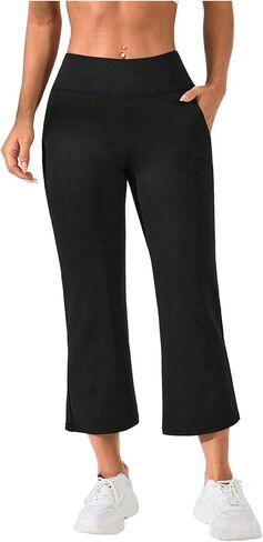 OYOANGLE Women's Yoga Capri Pants Crossover Waist Workout Athletic Capris with Pocket in Saudi Arabia