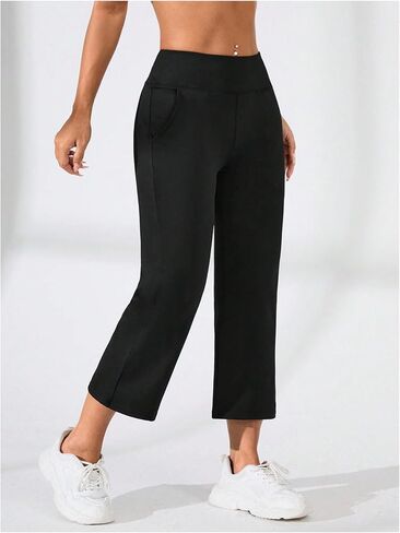 OYOANGLE Women's Yoga Capri Pants Crossover Waist Workout Athletic Capris with Pocket in Saudi Arabia