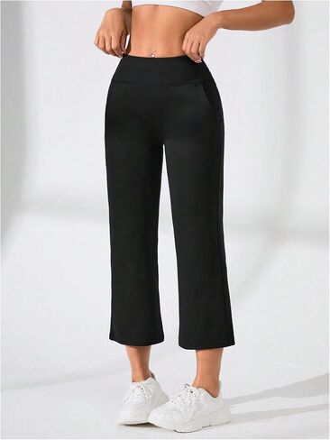 OYOANGLE Women's Yoga Capri Pants Crossover Waist Workout Athletic Capris with Pocket in Saudi Arabia