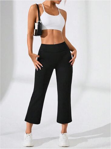 OYOANGLE Women's Yoga Capri Pants Crossover Waist Workout Athletic Capris with Pocket in Saudi Arabia