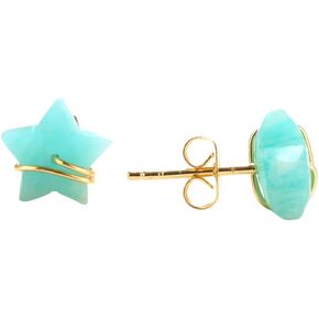 Gempires Star Stud Earrings for Women Gold Wire Wrapped Genuine Gemstone Jewelry Hypoallergenic Handmade Celestial Crystal Birthstone Earrings Gift for Her in Saudi Arabia