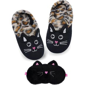 Girls Cute Black Cat Slippers, Fuzzy Slip-on House Shoes Warm Fluffy Plush Indoor Home Slippers (Little Kid/Big Kid) in Kuwait