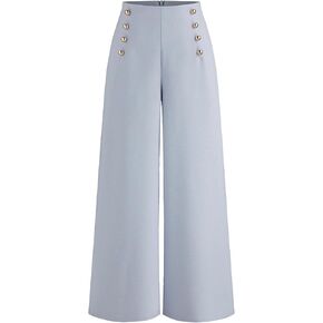 CIDER بنطال ذو أرجل واسعة سروال نسائي بأزرار وجيب متوسط ​​الخصر وبنطلون صلب طويل بانت ملابس مكتبية غير رسمية للعمل in Kuwait