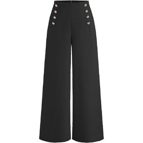 CIDER Wide Leg Pants Women's Pants Button Pocket Mid Waist Solid Trousers Long Pant Casual Business Office Wear in Kuwait