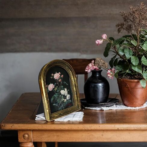 إطار صورة عتيق مقاس 3.5 × 5.5 بتصميمات عتيقة مع الراتنج والزجاج عالي الدقة، وعرض سطح الطاولة وديكور منزلي معلق على الحائط (القوس الذهبي) in Kuwait