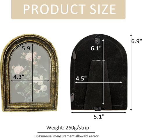 إطار صورة عتيق مقاس 3.5 × 5.5 بتصميمات عتيقة مع الراتنج والزجاج عالي الدقة، وعرض سطح الطاولة وديكور منزلي معلق على الحائط (القوس الذهبي) in Kuwait