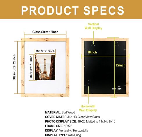 المفاهيم - إطارات صور خشبية مقاس 11 × 14 غير لامعة حتى 8 × 10 - إطارات صور بلمسة نهائية من الخشب الطبيعي للصور العائلية - ديكور جداري أنيق بكميات كبيرة in Kuwait