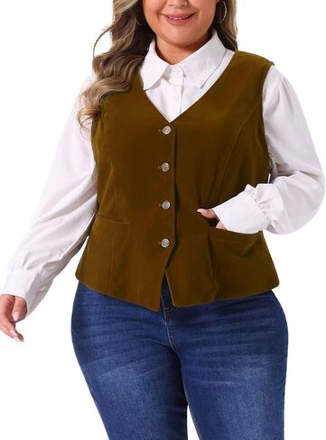 Agnes Orinda Plus Size Vests for Women Waistcoat Steampunk Velvet Sleeveless Button Down V Neck Suit Vests in Saudi Arabia