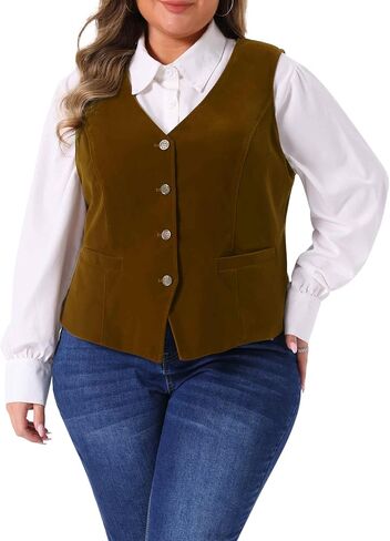 Agnes Orinda Plus Size Vests for Women Waistcoat Steampunk Velvet Sleeveless Button Down V Neck Suit Vests in Saudi Arabia