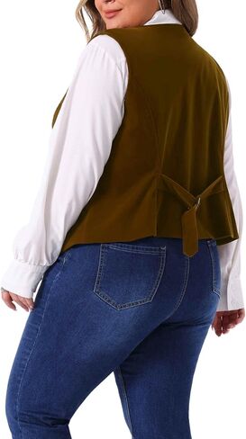 Agnes Orinda Plus Size Vests for Women Waistcoat Steampunk Velvet Sleeveless Button Down V Neck Suit Vests in Saudi Arabia