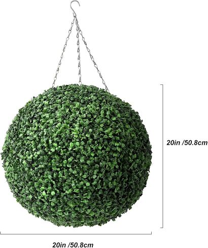 20" Artificial Plant Topiary Ball, Pre-Lit Artificial Topiary Plant with 50 Lights, Timer and Remote Control, Artificial Outdoor Porch Trees with Sturdy Pot for Outdoor Indoor，Red Urn Base 2 pcs in Saudi Arabia