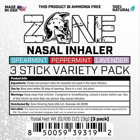 Zone Essential Oil Nasal Inhaler – Sinus Relief, Stress & Anxiety Support, Relaxation Aid – Natural Aromatherapy Stick – Made in USA (Peppermint, Spearmint, Lavender 3-Pack) in Saudi Arabia