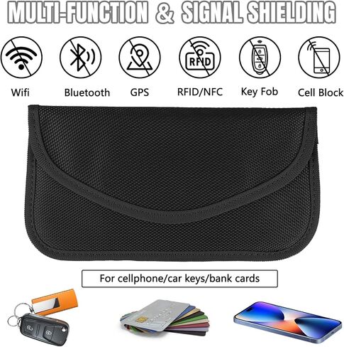 2PCS Faraday Bag for Phones and Car Keys, Keyless Entry RFID Signal Blocking Bag Key Fob Protector, Anti-Theft Faraday Pouch for Cell Phone Privacy Protection, Signal Shielding (Black) in Kuwait