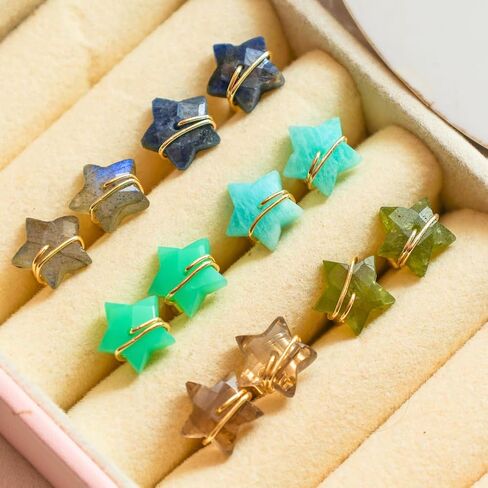 Gempires نجمة أقراط للنساء الذهب سلك ملفوفة مجوهرات الأحجار الكريمة الأصلية هيبوالرجينيك اليدوية الكريستال السماوية جوهرة الأقراط هدية لها in Saudi Arabia