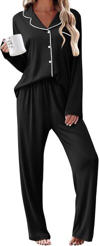 Ekouaer Womens Pajama Sets 2 Piece Long Sleeve Sleepwear Soft Button Down Pjs Lounge Set S-XXL in Saudi Arabia