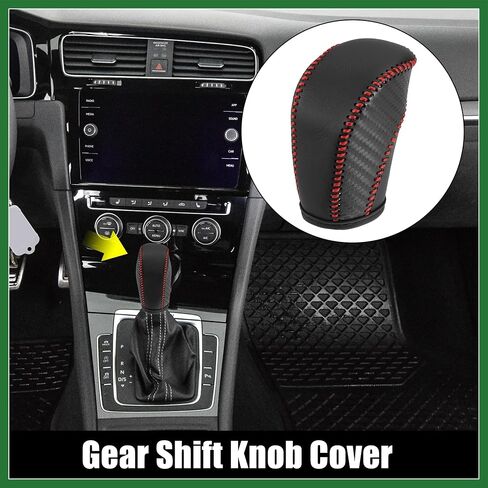 غطاء مقبض ناقل الحركة من الجلد الصناعي من Motoforti لسيارة Volkswagen Jetta Tiguan 2011-2019 Passat Beetle 2012-2019 Atlas 2018-2019 CC 2013-2017 خط أحمر طويل الأمد in Saudi Arabia