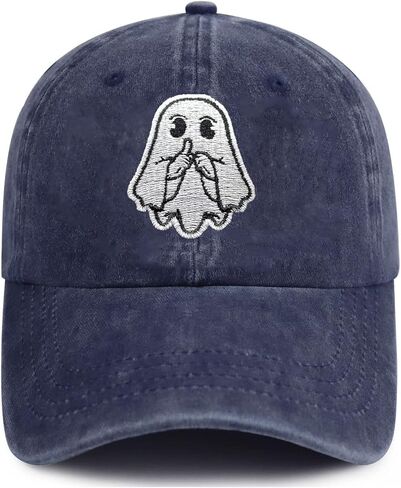قبعة بيسبول مطرزة بتصميم شبح لطيف، حزام قابل للتعديل، نمط شخصية الهالوين المضحك in Kuwait