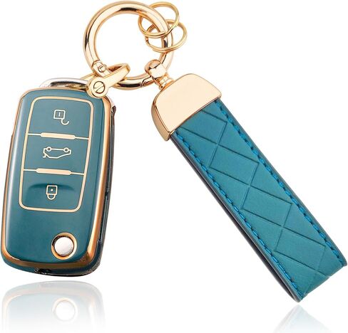 OLLEN Soft TPU Key Fob Cover with Keychain, Fit for VolksWagen VW Jetta Golf Polo MK6 Passat Tiguan Beetle Polo MK7 Passat Cross Gran Sagitar Santana Bora Skoda, for Flip Key Fob, 3 Button, Black in Saudi Arabia