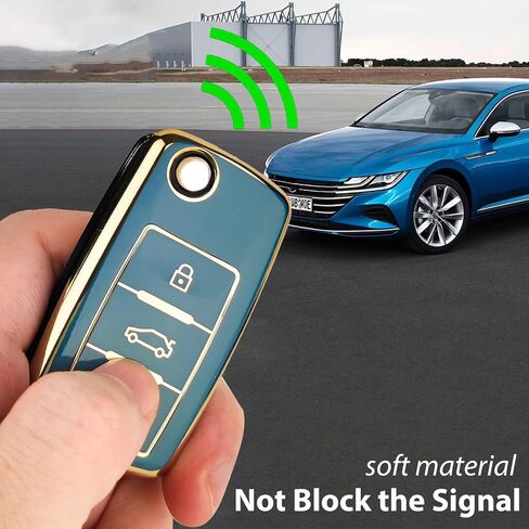 OLLEN Soft TPU Key Fob Cover with Keychain, Fit for VolksWagen VW Jetta Golf Polo MK6 Passat Tiguan Beetle Polo MK7 Passat Cross Gran Sagitar Santana Bora Skoda, for Flip Key Fob, 3 Button, Black in Saudi Arabia