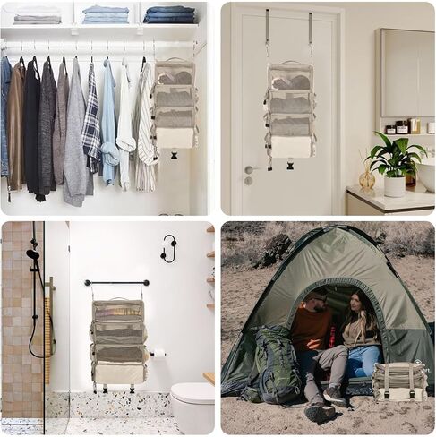 Surblue Travel Hanging Packing Cubes with 2 Hooks Hanging Shelves for Luggage Organizers Portable Compression 4 Shelf Closet Organizers Carry-on Suitcases Organizers, Small, Black in Kuwait