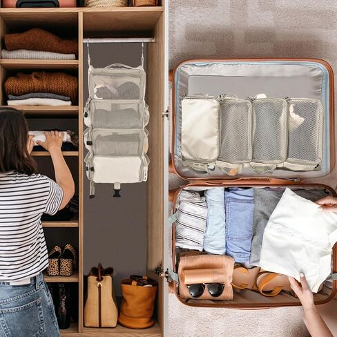 Surblue Travel Hanging Packing Cubes with 2 Hooks Hanging Shelves for Luggage Organizers Portable Compression 4 Shelf Closet Organizers Carry-on Suitcases Organizers, Small, Black in Kuwait