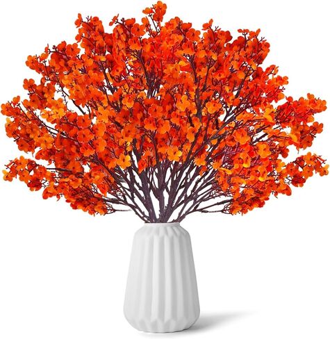 12PCS Fake Fall Flowers Orange Baby Breath Artificial Flowers Real Touch Silk Floral Arrangement Thanksgiving Autumn Table Centerpieces Home Kitchen Decor in Saudi Arabia