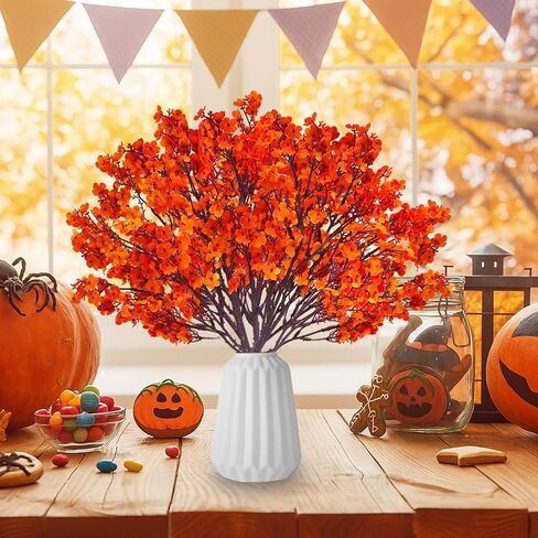 12PCS Fake Fall Flowers Orange Baby Breath Artificial Flowers Real Touch Silk Floral Arrangement Thanksgiving Autumn Table Centerpieces Home Kitchen Decor in Saudi Arabia