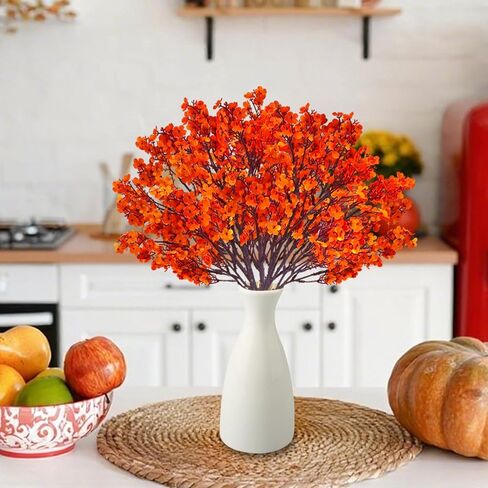 12PCS Fake Fall Flowers Orange Baby Breath Artificial Flowers Real Touch Silk Floral Arrangement Thanksgiving Autumn Table Centerpieces Home Kitchen Decor in Saudi Arabia