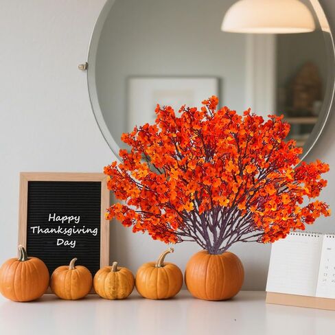 12PCS Fake Fall Flowers Orange Baby Breath Artificial Flowers Real Touch Silk Floral Arrangement Thanksgiving Autumn Table Centerpieces Home Kitchen Decor in Saudi Arabia