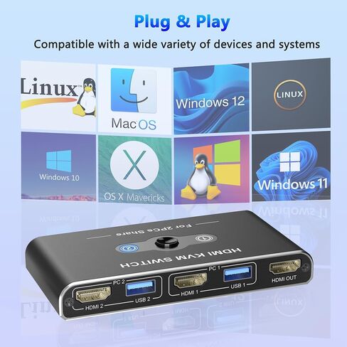 KVM Switch 2 مراقب 2 أجهزة كمبيوتر ، 8K@60Hz KVM Switch Display HDMI ، 4K@120Hz ، مفاتيح KVM لجهاز الكمبيوتر 2 شاشة ، 4 أجهزة USB 3.0 مثل لوحة المفاتيح ، الماوس ، الطابعة ، الماسحة الضوئية in Kuwait