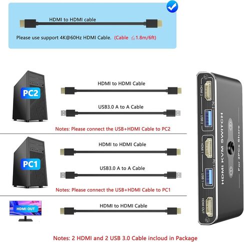 KVM Switch 2 مراقب 2 أجهزة كمبيوتر ، 8K@60Hz KVM Switch Display HDMI ، 4K@120Hz ، مفاتيح KVM لجهاز الكمبيوتر 2 شاشة ، 4 أجهزة USB 3.0 مثل لوحة المفاتيح ، الماوس ، الطابعة ، الماسحة الضوئية in Kuwait