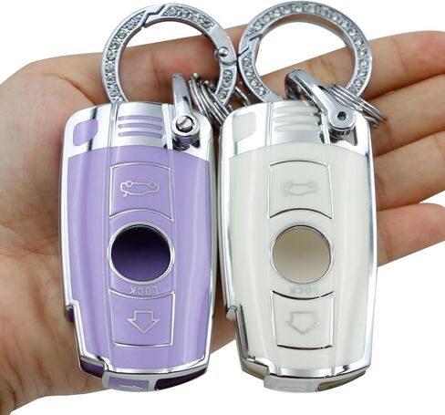 قطعتان من غطاء مفتاح BMW Key Fob من مادة TPU غطاء مفتاح السيارة متوافق مع BMW 1 3 5 Series E90 E92 E93 X5 X6 Z4 E90 مفتاح دخول ذكي بدون مفتاح (أبيض أرجواني) in Kuwait