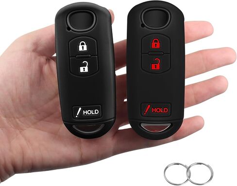 غطاء مفتاح سيارة FT Funtor لمازدا، 3 أزرار غطاء مفتاح بعيد متوافق مع Mazda 3 6 CX-3 CX-5 CX-7 CX-9 (أسود + أسود أحمر، 3 أزرار) in Kuwait
