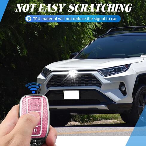 غطاء مفتاح فوب لسيارة تويوتا مع سلسلة مفاتيح، واقي حافظة المفاتيح متوافق مع RAV4 كورولا بريوس كامري هايلاندر أفالون C-HR (ذهبي وردي) in Kuwait