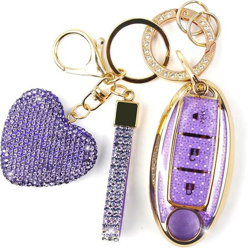 Key Fob Cover with Diamond Keychain, Car Key Holder Compatible with Nissan Altima Rogue Sentra Pathfinder Frontier Maxima Titan Murano Kicks Juke Versa Armada GTR 3 Buttons, (Pink-Heart) in Saudi Arabia