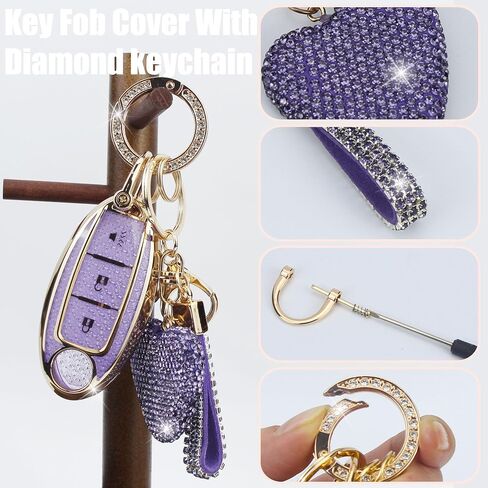Key Fob Cover with Diamond Keychain, Car Key Holder Compatible with Nissan Altima Rogue Sentra Pathfinder Frontier Maxima Titan Murano Kicks Juke Versa Armada GTR 3 Buttons, (Pink-Heart) in Saudi Arabia
