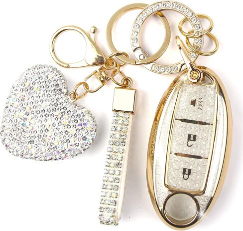 Key Fob Cover with Diamond Keychain, Car Key Holder Compatible with Nissan Altima Rogue Sentra Pathfinder Frontier Maxima Titan Murano Kicks Juke Versa Armada GTR 3 Buttons, (Pink-Heart) in Saudi Arabia