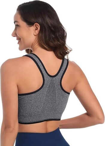 Zip Front Sports Bra for Women,Seamless Wirefree Racerback Workout Bra,Padded Comfort Gym Yoga Bras in Saudi Arabia