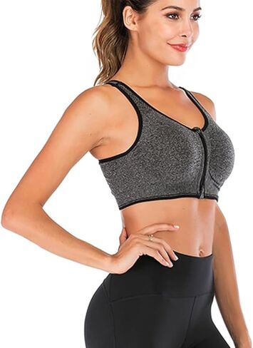 Zip Front Sports Bra for Women,Seamless Wirefree Racerback Workout Bra,Padded Comfort Gym Yoga Bras in Saudi Arabia